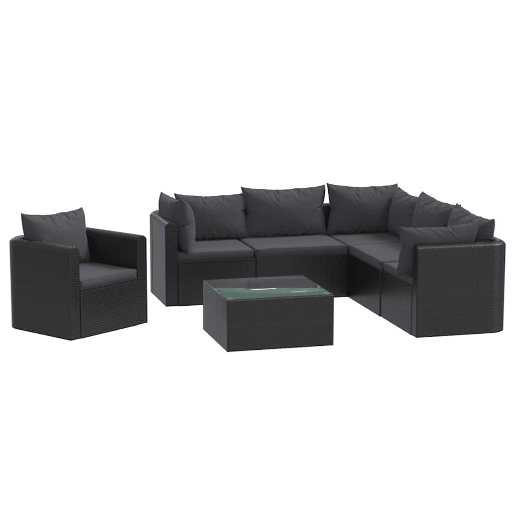 Set Divani da Giardino 7 pz con Cuscini in Polyrattan Nero cod mxl 64481