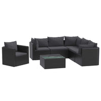Set Divani da Giardino 7 pz con Cuscini in Polyrattan Nero cod mxl 64481