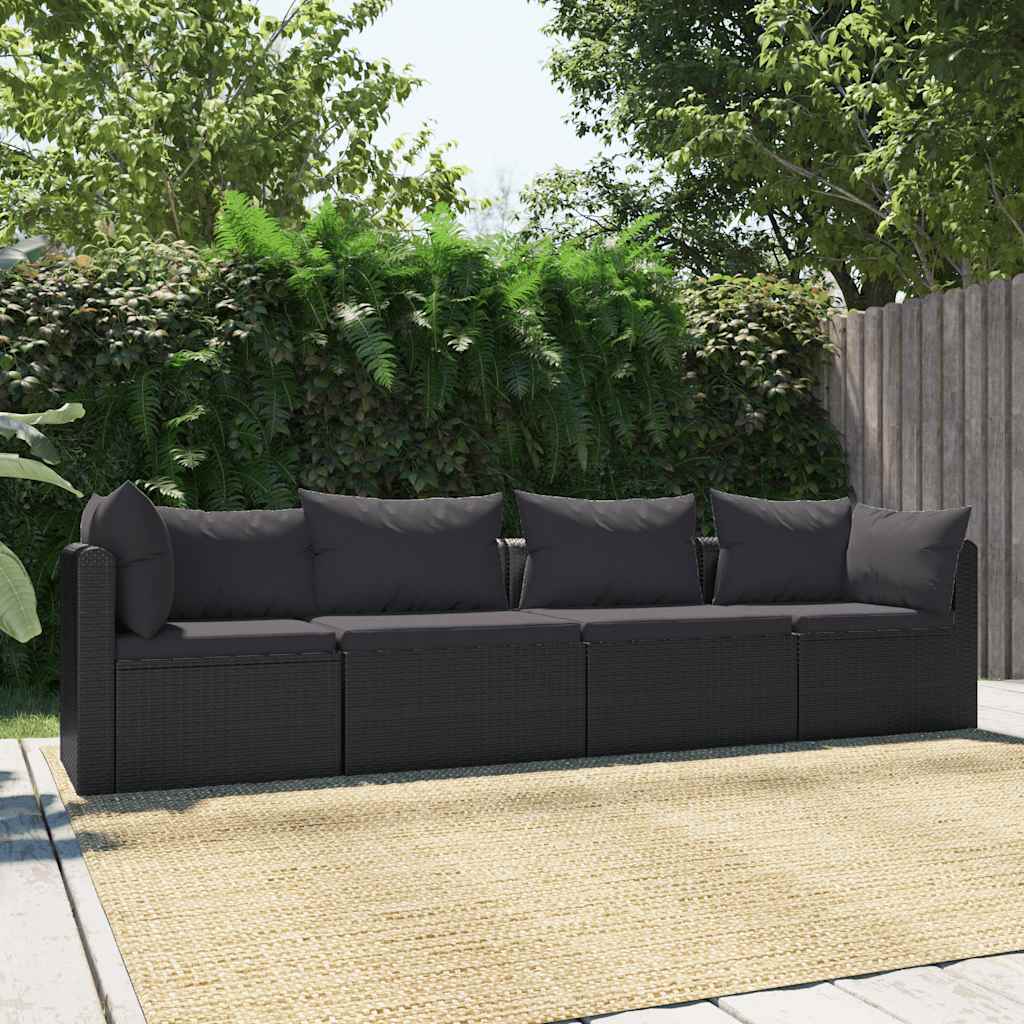 Set Divani da Giardino 4 pz con Cuscini in Polyrattan Nero cod mxl 65682
