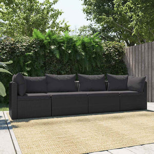 Set Divani da Giardino 4 pz con Cuscini in Polyrattan Nero cod mxl 65682