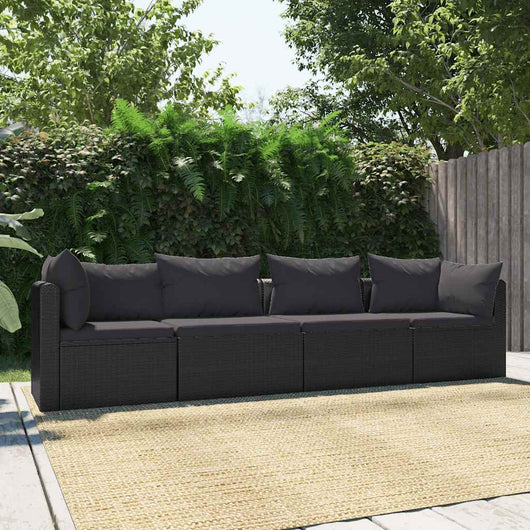 Set Divani da Giardino 4 pz con Cuscini in Polyrattan Nero cod mxl 65682