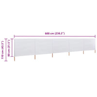 Paravento a 5 Pannelli in Tessuto 600x80 cm Bianco Sabbia cod mxl 17964