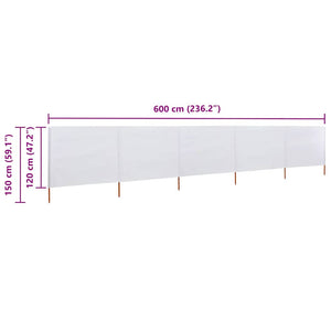 Paravento a 5 Pannelli-Divisorio in Tessuto 600x120 cm Bianco Sabbia