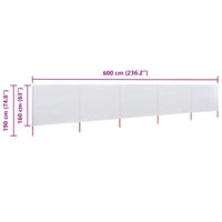 Paravento a 5 Pannelli-Divisorio in Tessuto 600x160 cm Bianco Sabbia