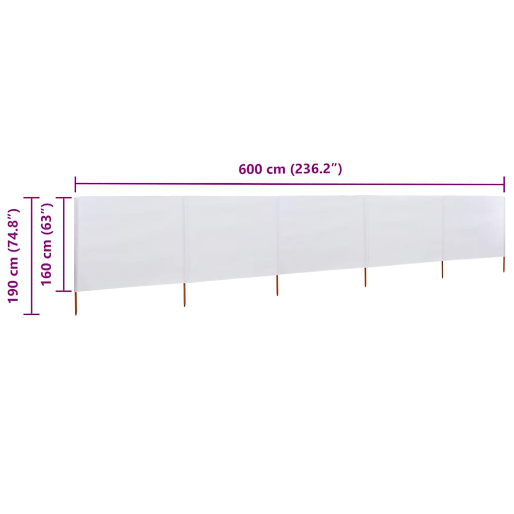Paravento a 5 Pannelli in Tessuto 600x160 cm Bianco Sabbia cod mxl 54571