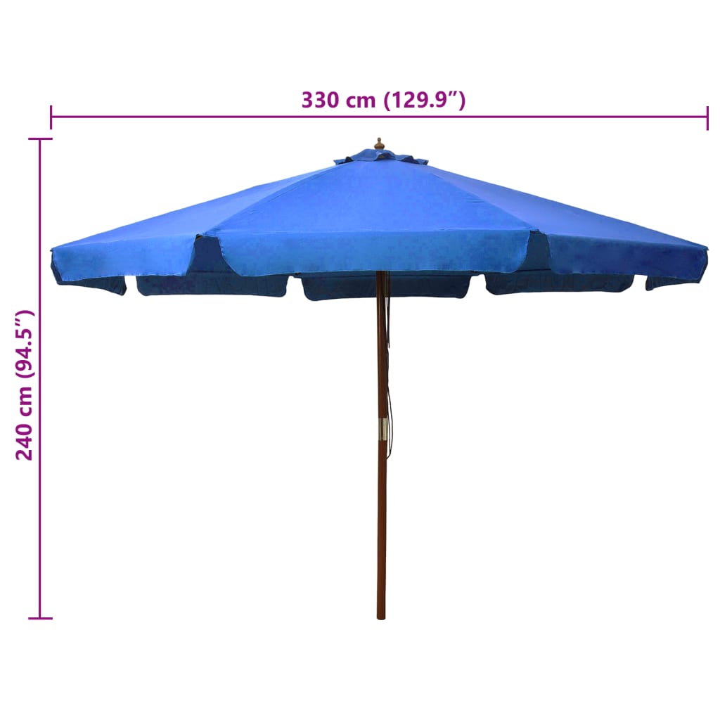 Ombrellone da Esterni con Palo in Legno 330 cm Azzurro 47219