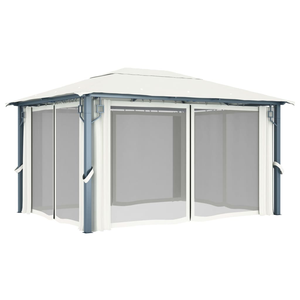 Gazebo con Tenda 400 x 300 cm Crema Alluminio