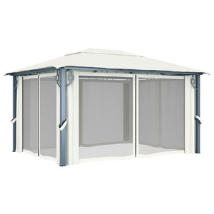 Gazebo con Tenda 400 x 300 cm Crema Alluminio