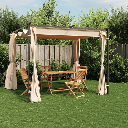 Gazebo con Tende 3x3 m Crema in Acciaio