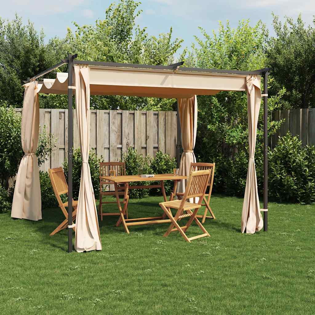 Gazebo con Tende 3x3 m Crema in Acciaio 48050
