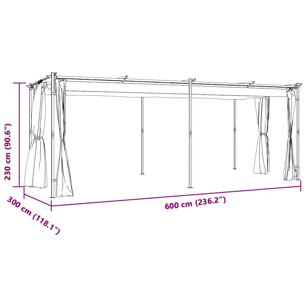 Gazebo con Tende 3x6 cm Crema in Acciaio 48054