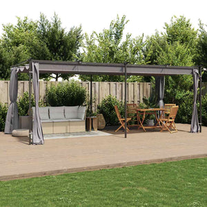 Gazebo con Tende 3x6 cm Antracite in Acciaio