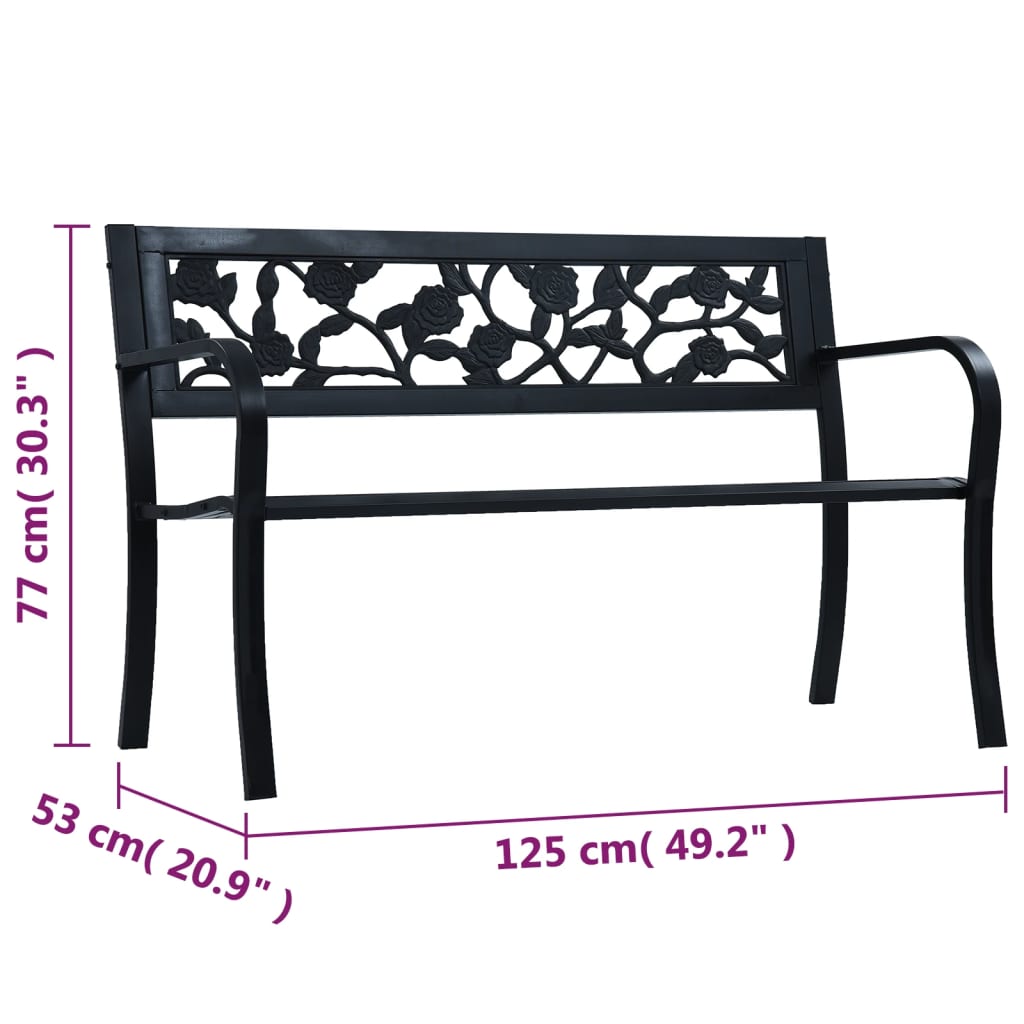 Panchina da Giardino 125 cm Nera in Acciaio 47942