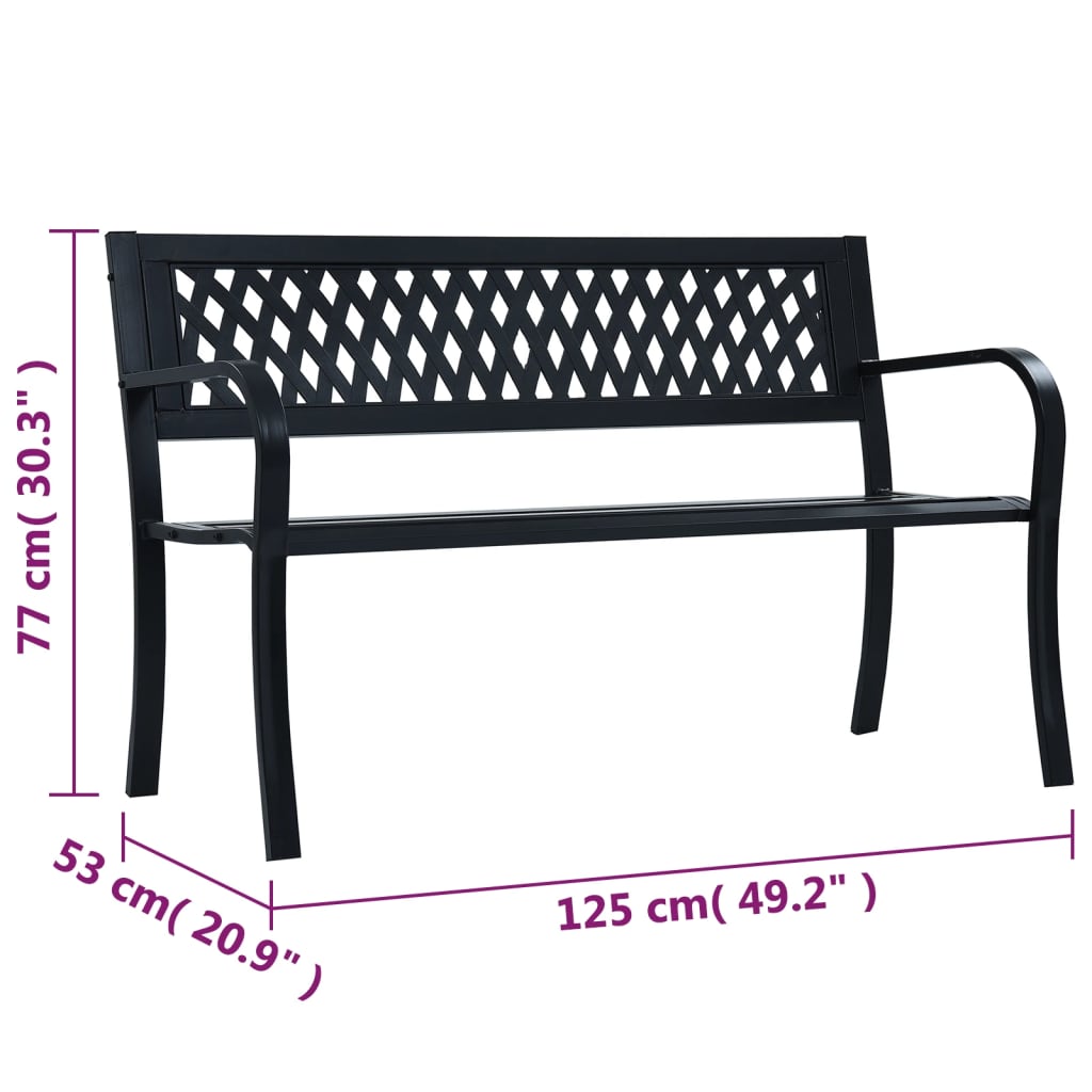 Panchina da Giardino 125 cm Nera in Acciaio 47943