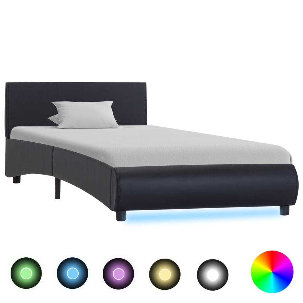 Giroletto con LED senza Materasso Nero in Similpelle 90x200 cm