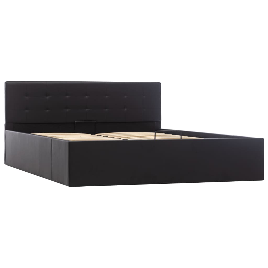 Giroletto con Contenitore-Struttura Letto con contenitore Idraulico Nero Similpelle 140x200cm