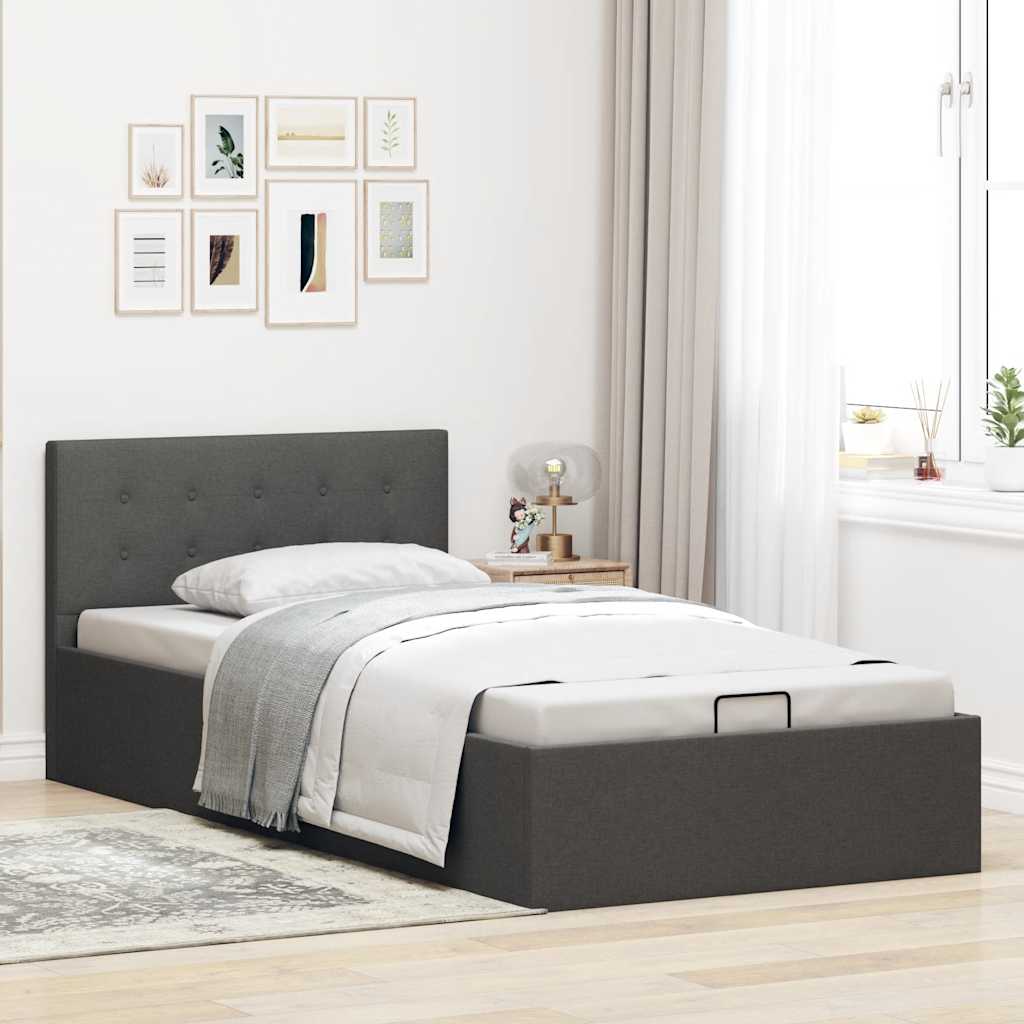 Giroletto Idraulico Contenitore-Struttura Letto Grigio Scuro Tessuto 90x200cm