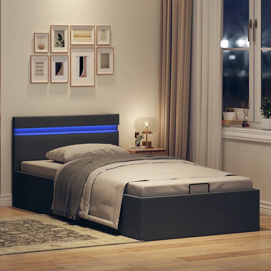 Giroletto con Contenitore e LED Grigio Scuro Tessuto 90x200 cm 285600