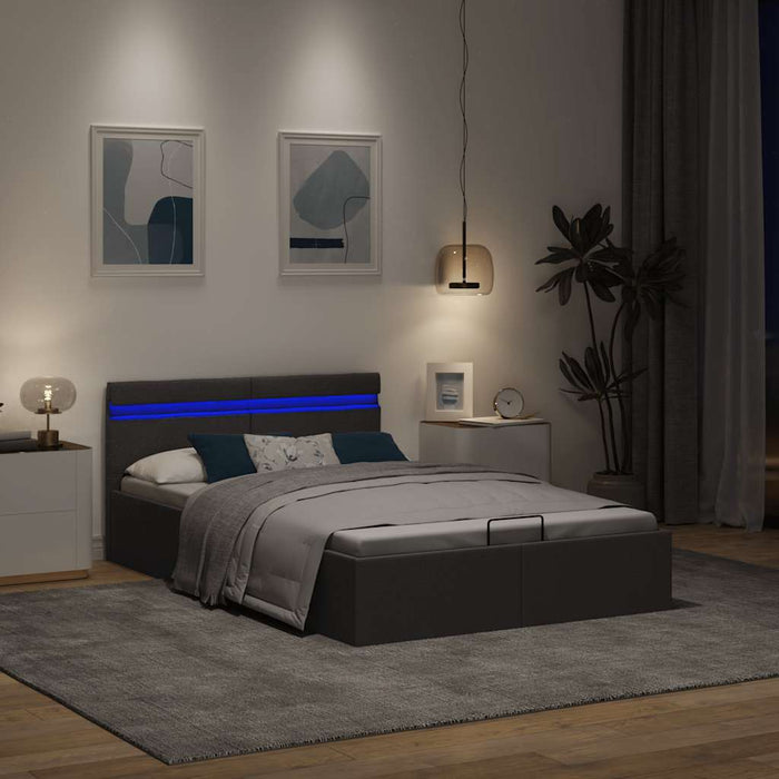 Giroletto con Contenitore e LED Grigio Scuro Tessuto 140x200 cm 285603