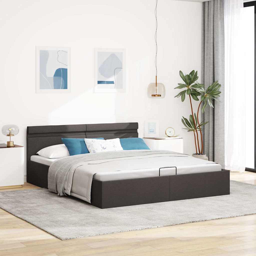 Giroletto con Contenitore e LED-Struttura Letto Grigio Scuro Tessuto 180x200 cm