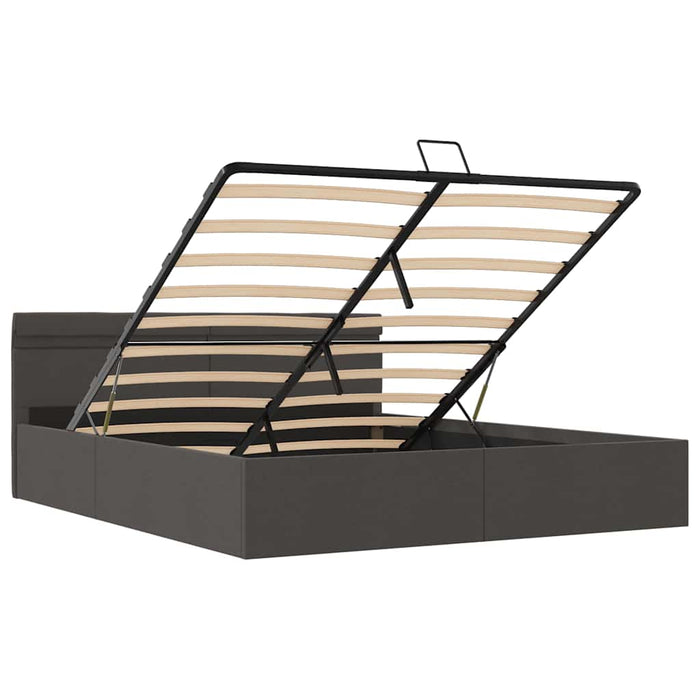 Giroletto con Contenitore e LED-Struttura Letto Grigio Scuro Tessuto 180x200 cm