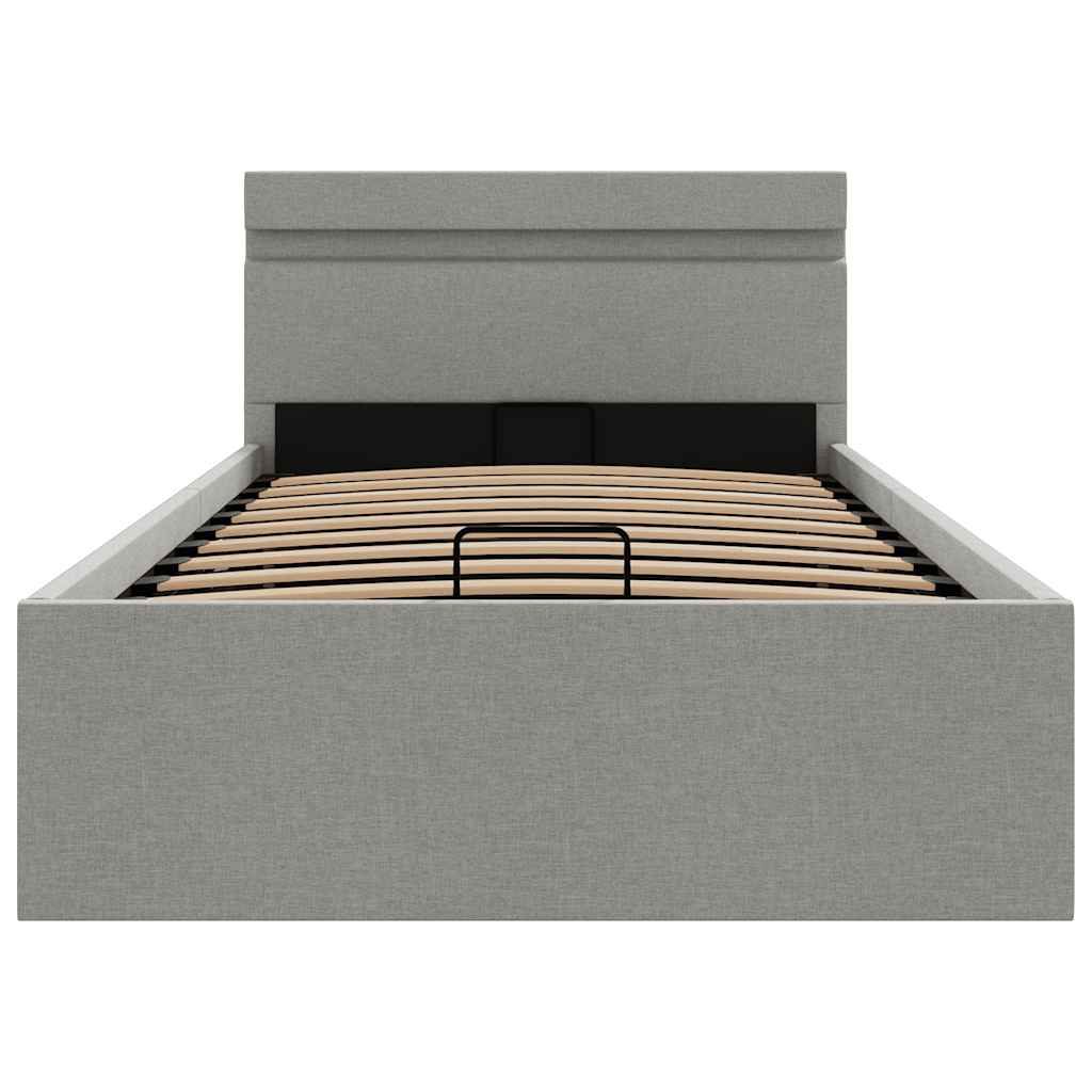 Giroletto con Contenitore e LED Grigio Chiaro Tessuto 90x200 cm 285606