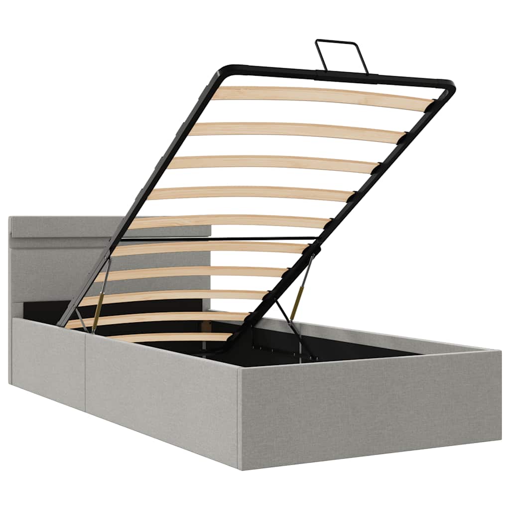 Giroletto con Contenitore e LED-Struttura Letto Grigio Chiaro Tessuto 90x200 cm