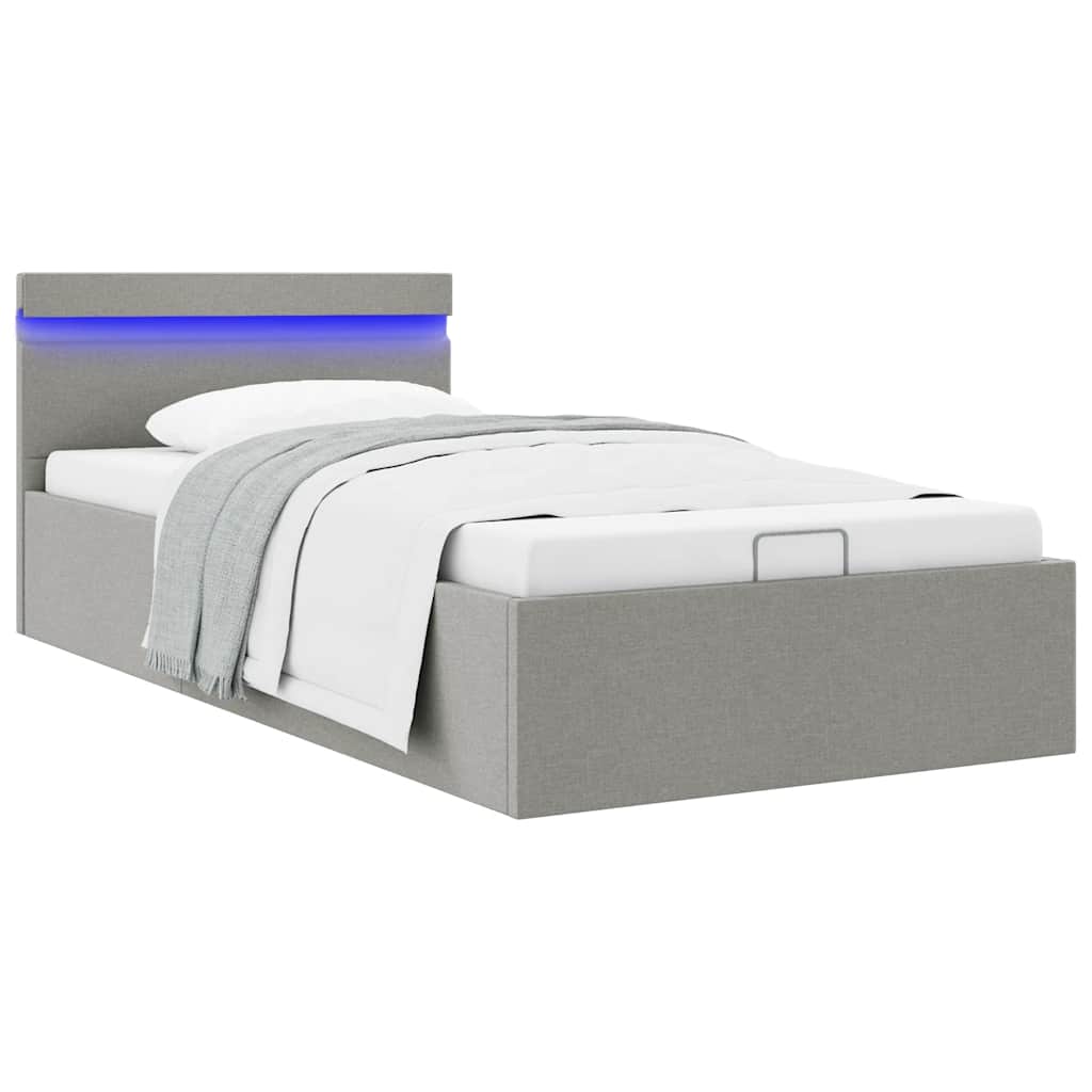 Giroletto con Contenitore e LED-Struttura Letto Grigio Chiaro Tessuto 90x200 cm
