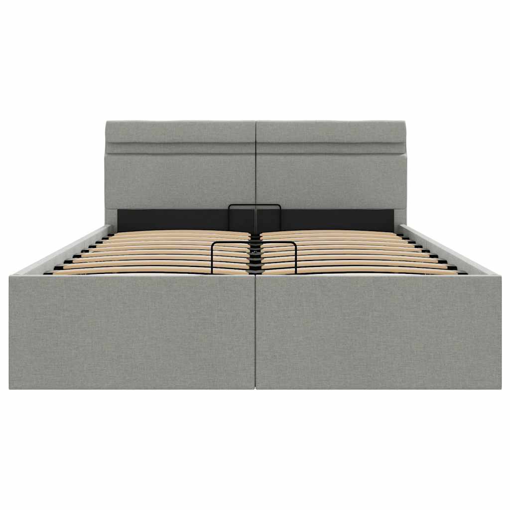 Giroletto con Contenitore e LED-Struttura Letto Grigio Chiaro Tessuto 140x200cm