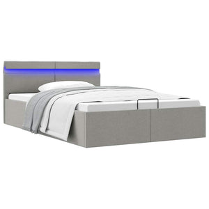 Giroletto con Contenitore e LED-Struttura Letto Grigio Chiaro Tessuto 140x200cm