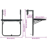 Tavolo da Balcone Pensile Nero 60x64x83,5cm Plastica Rattan cod mxl 47163