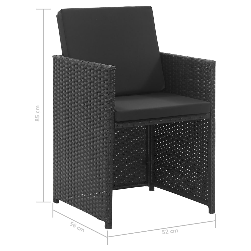 Set da Pranzo da Giardino 9 pz con Cuscini in Polyrattan Nero 46373