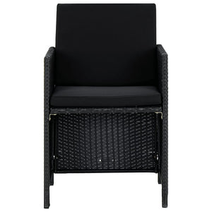 Set da Pranzo da Giardino 9 pz con Cuscini in Polyrattan Nero 46376