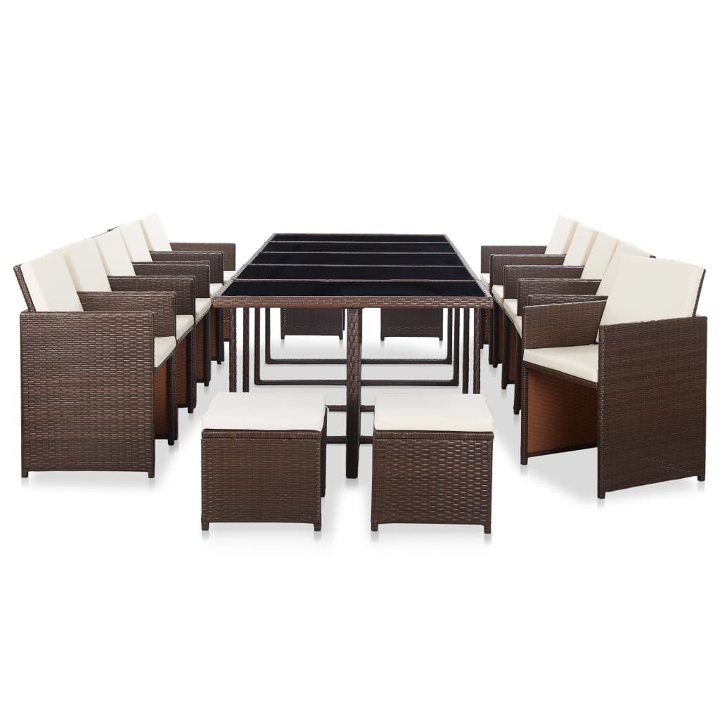 Set da Pranzo da Giardino 15 pz con Cuscini Polyrattan Marrone cod mxl 38882