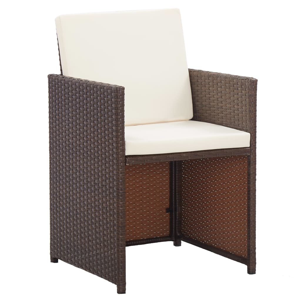 Set da Pranzo da Giardino 15 pz con Cuscini Polyrattan Marrone cod mxl 38882