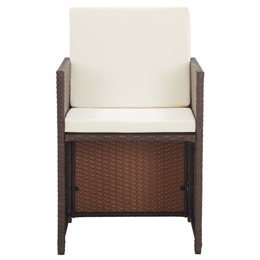 Set da Pranzo da Giardino 15 pz con Cuscini Polyrattan Marrone cod mxl 38882