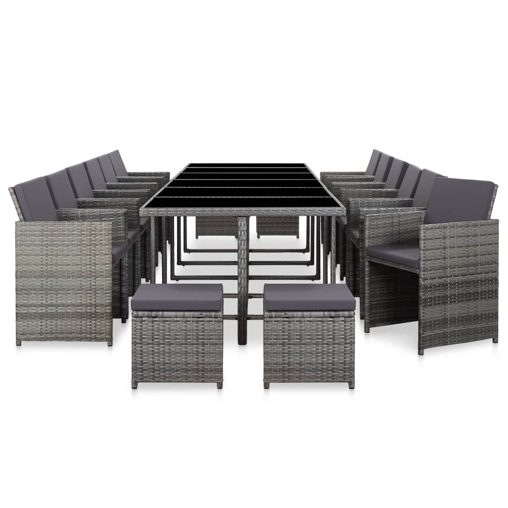 Set da Pranzo per Esterni 17 pz con Cuscini Polyrattan Grigio