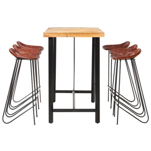 vidaXL Set da Bar 7 pz in Legno Massello di Acacia e Vera Pelle