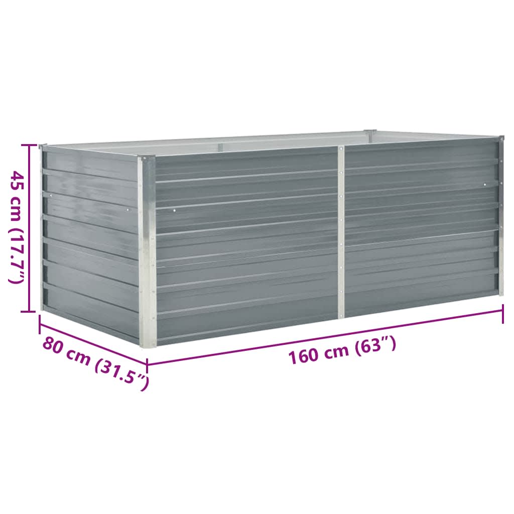 Letto di Coltura Rialzato 160x80x45cm in Acciaio Zincato Grigio 47011