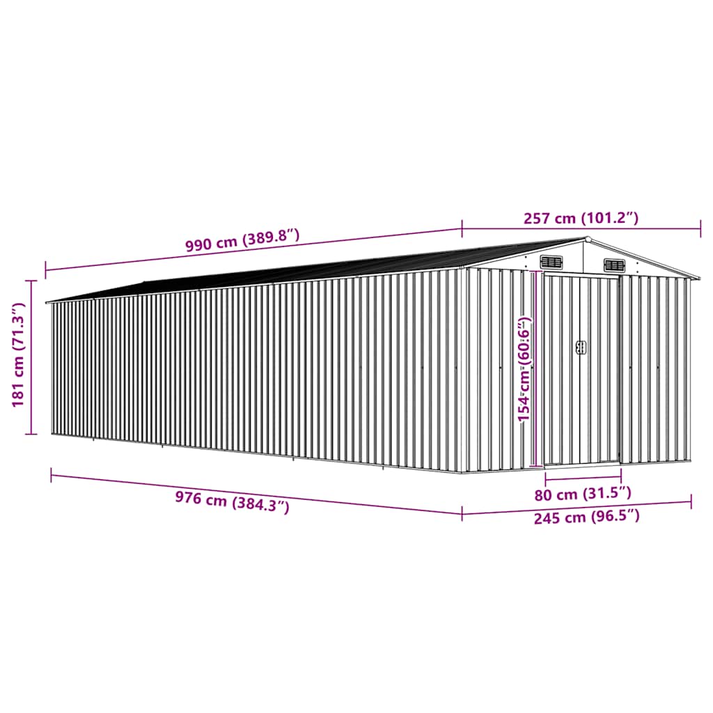 Capanno da Giardino Grigio 257x990x181 cm in Acciaio Zincato 47037