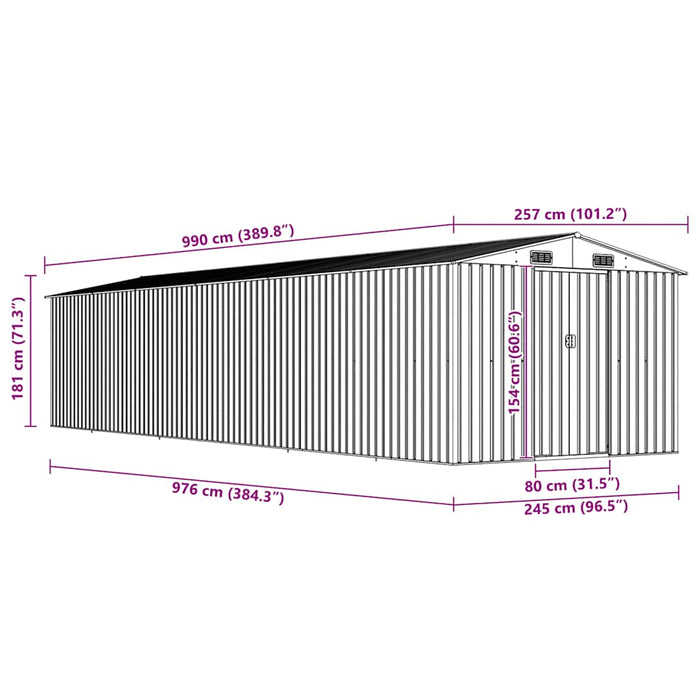 Capanno da Giardino Grigio 257x990x181 cm in Acciaio Zincato 47037
