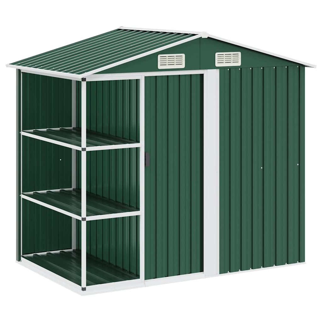 Capanno da Giardino con Scaffali Verde 205x130x183 cm in Ferro 47104