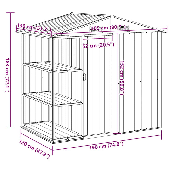 Capanno da Giardino con Scaffali Verde 205x130x183 cm in Ferro 47104