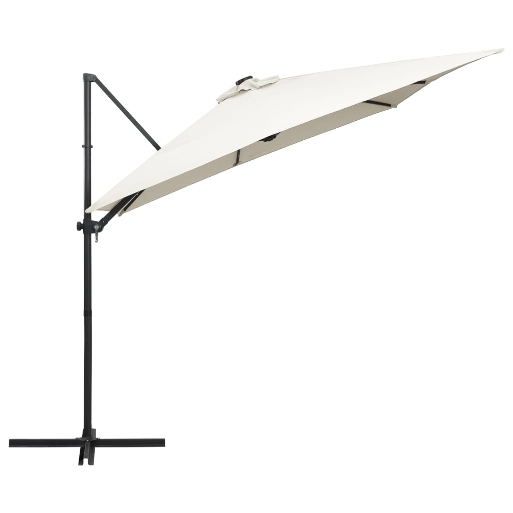Ombrellone a Sbalzo con LED e Palo in Acciaio 250x250 cm Sabbia 46992