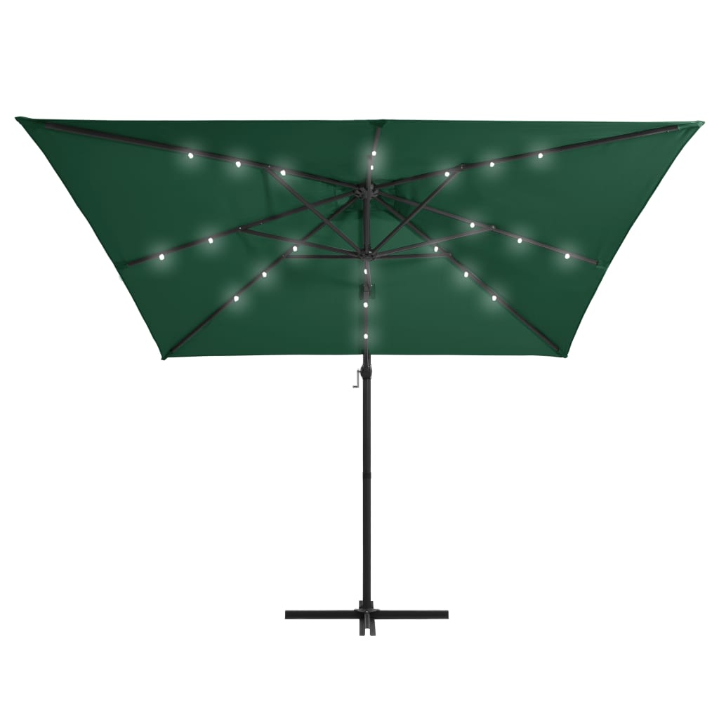 Ombrellone a Sbalzo con LED e Palo in Acciaio 250x250 cm Verde 46993