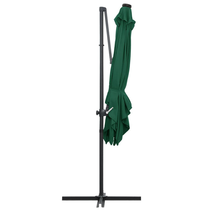 Ombrellone a Sbalzo con LED e Palo in Acciaio 250x250 cm Verde 46993