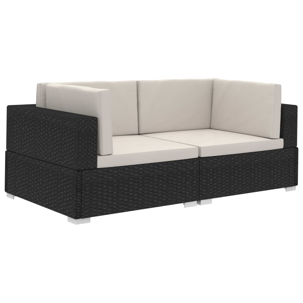 Poltrone Modulari ad Angolo con Cuscini 2 pz Polyrattan Nero 47260
