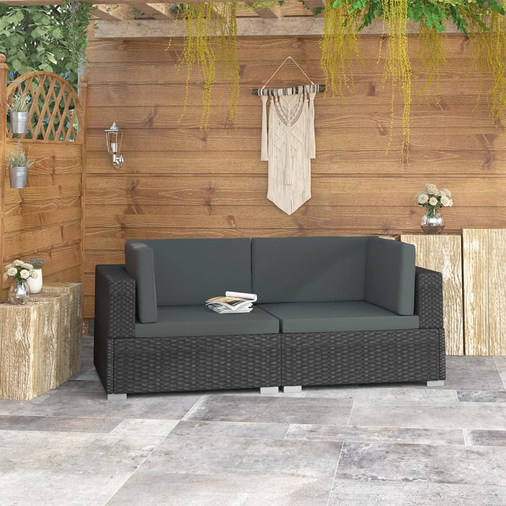 Poltrone Modulari ad Angolo con Cuscini 2 pz Polyrattan Nero 47263