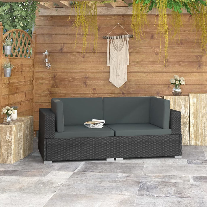Poltrone Modulari ad Angolo con Cuscini 2 pz Polyrattan Nero 47263