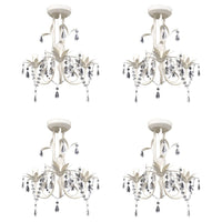 Lampadario con Pendenti in Cristallo 4 pz Bianco Elegante